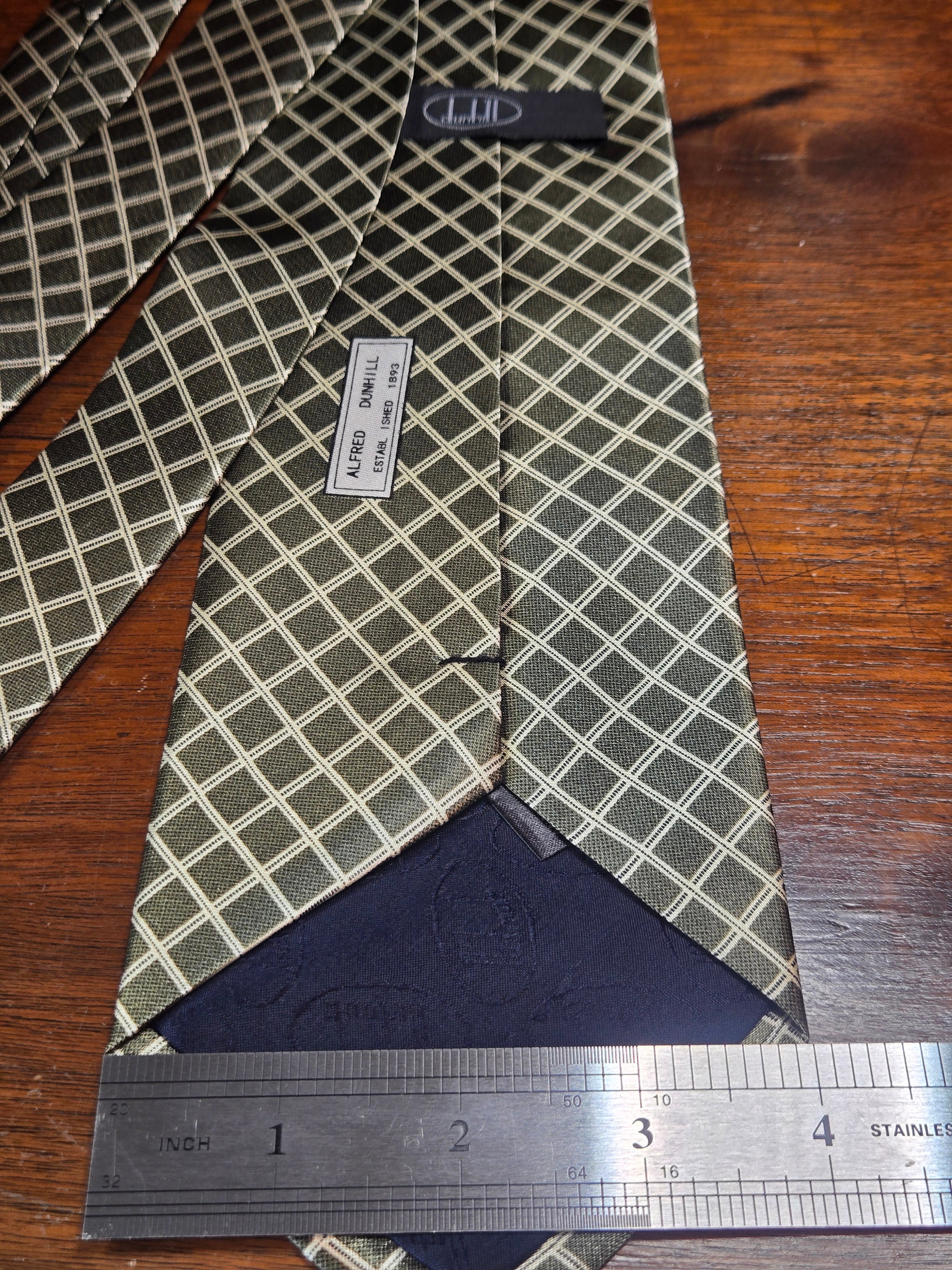Dunhill Olive Polyester Tie | Bold Checker Pattern