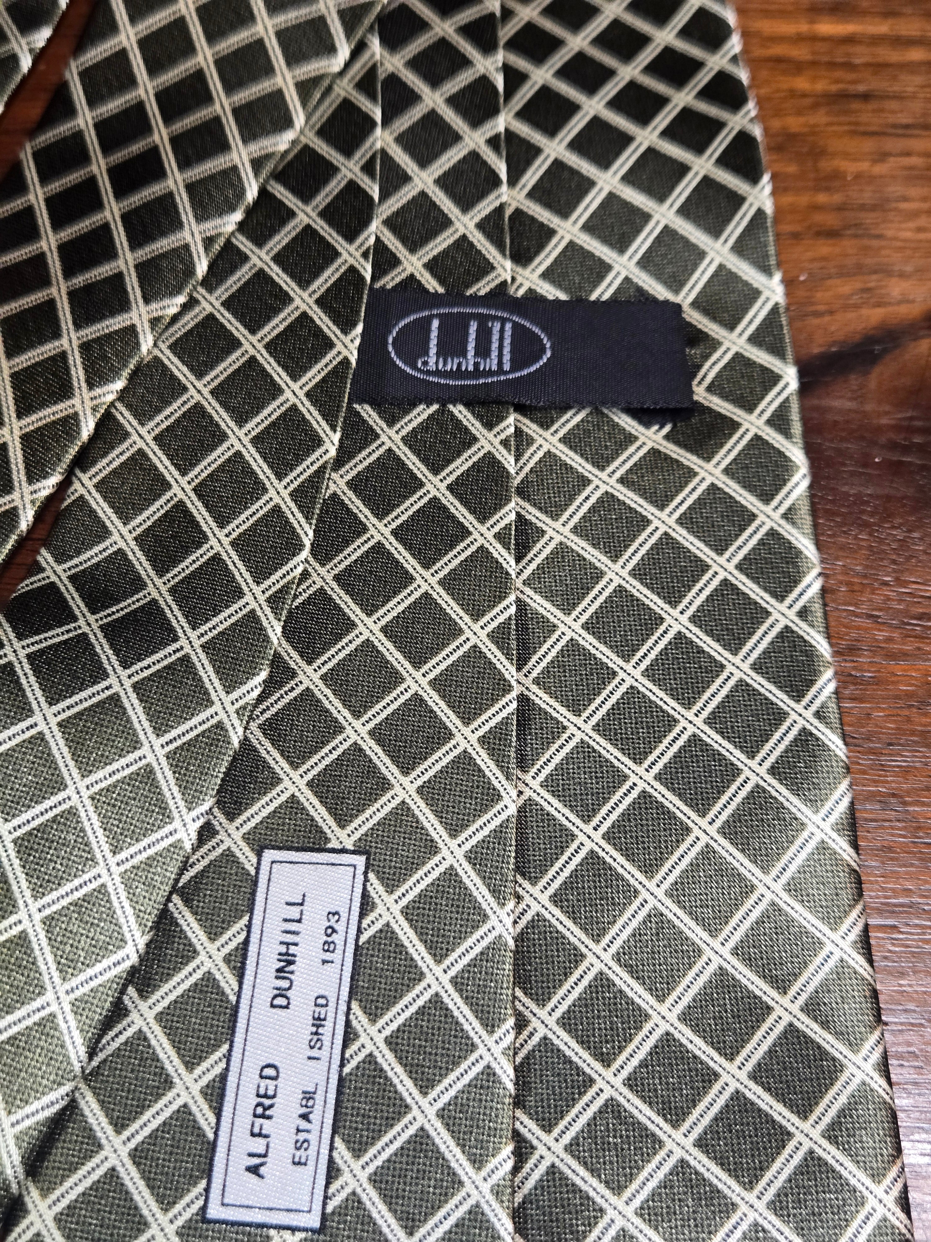 Dunhill Olive Polyester Tie | Bold Checker Pattern