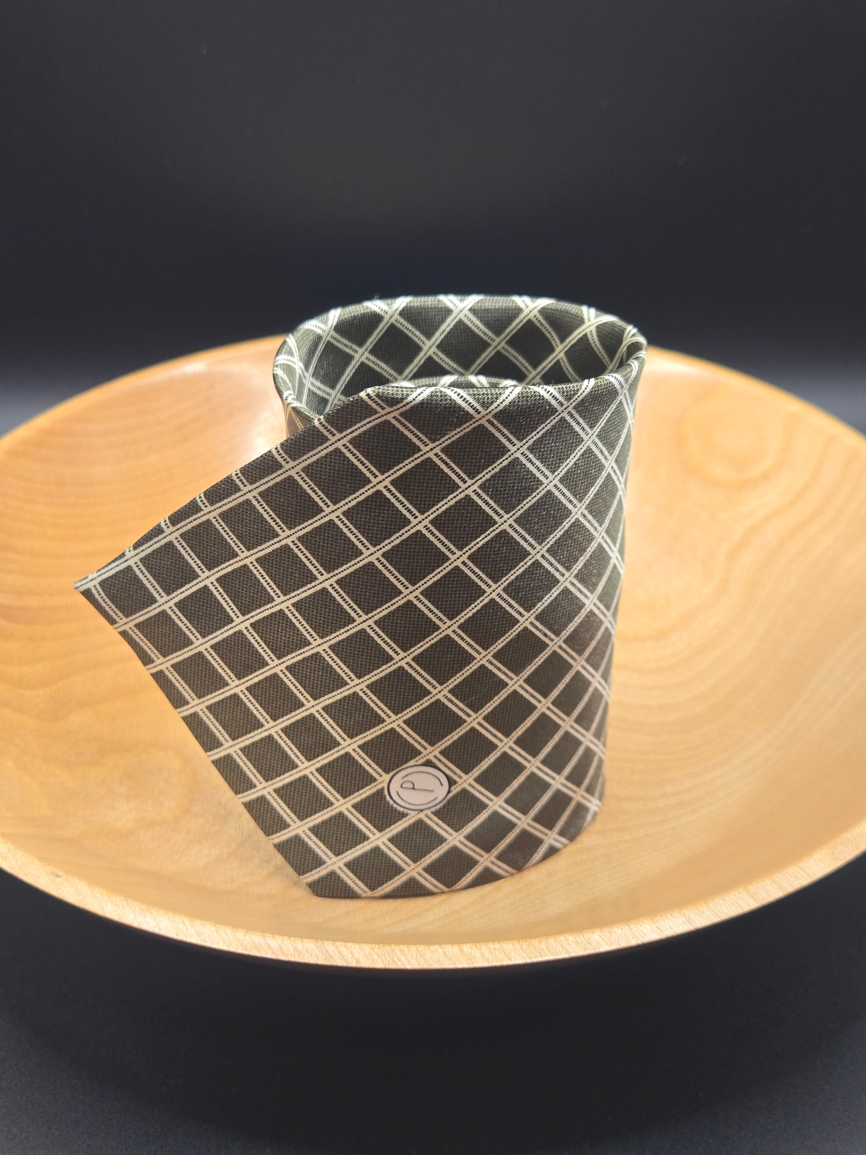 Dunhill Olive Polyester Tie | Bold Checker Pattern