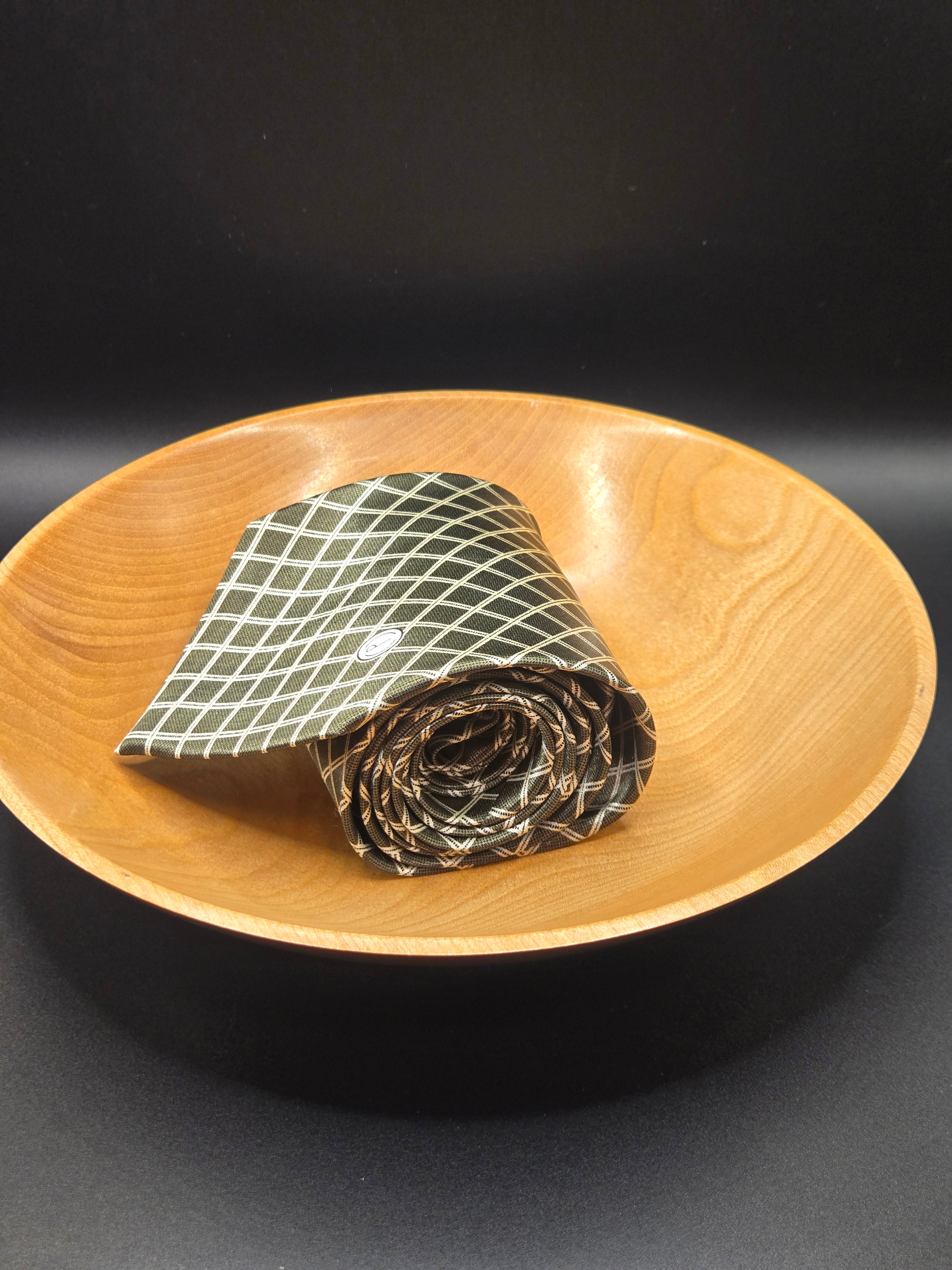 Dunhill Olive Polyester Tie | Bold Checker Pattern