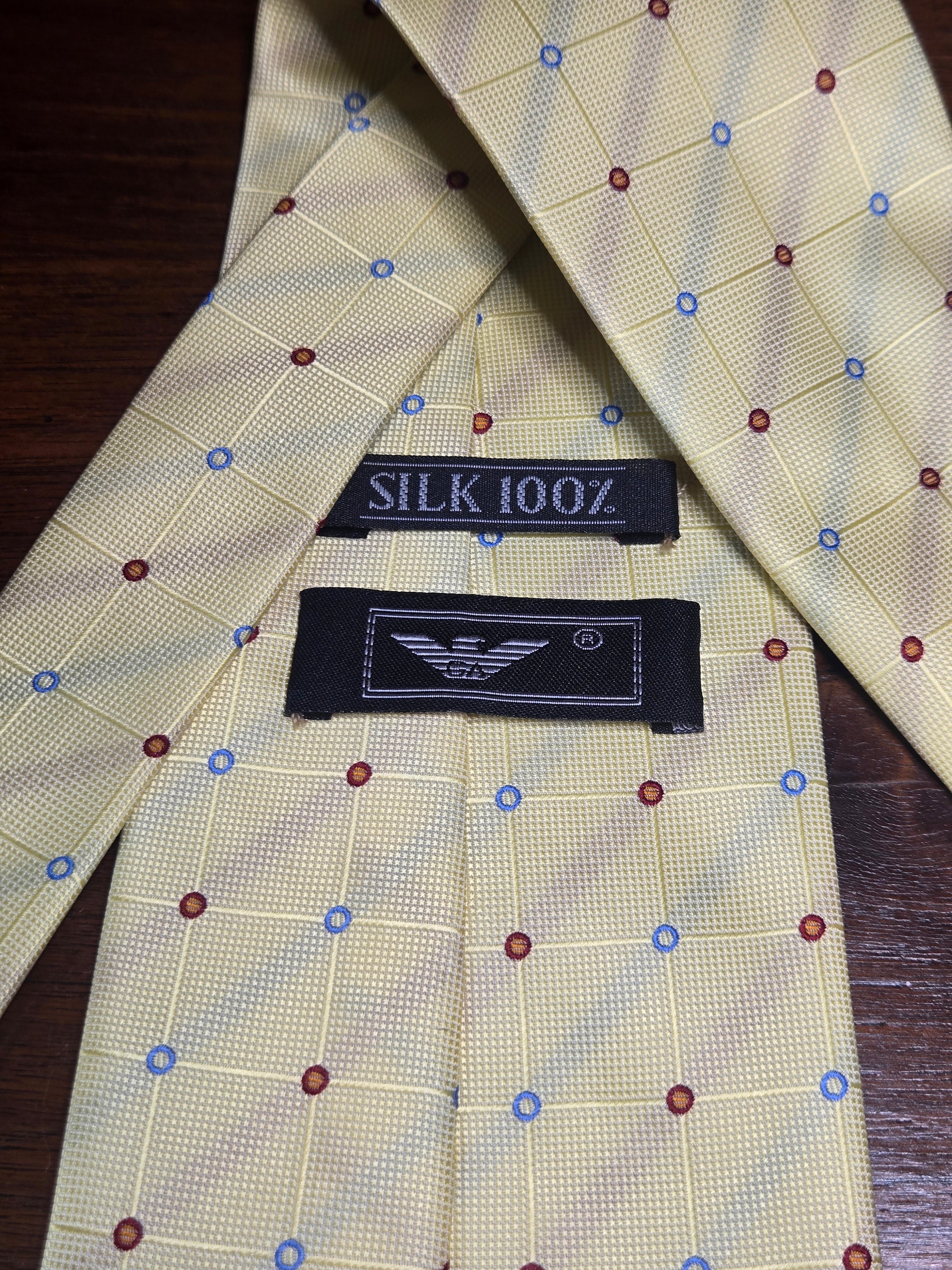 Armani Silk Tie | Soft Yellow with Red & Blue Polka Dots