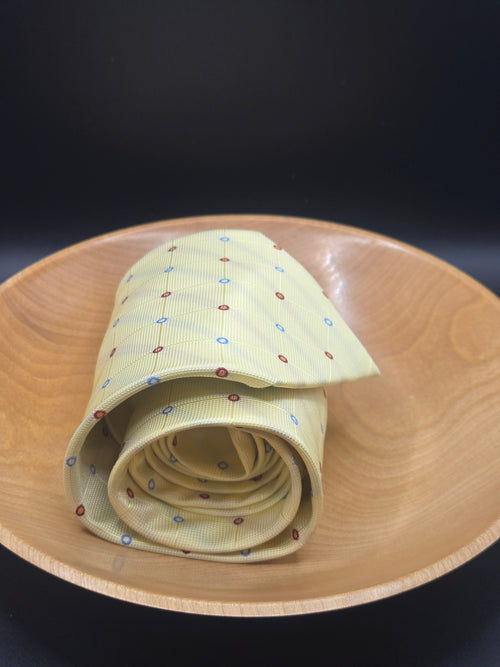 Armani Silk Tie | Soft Yellow with Red & Blue Polka Dots