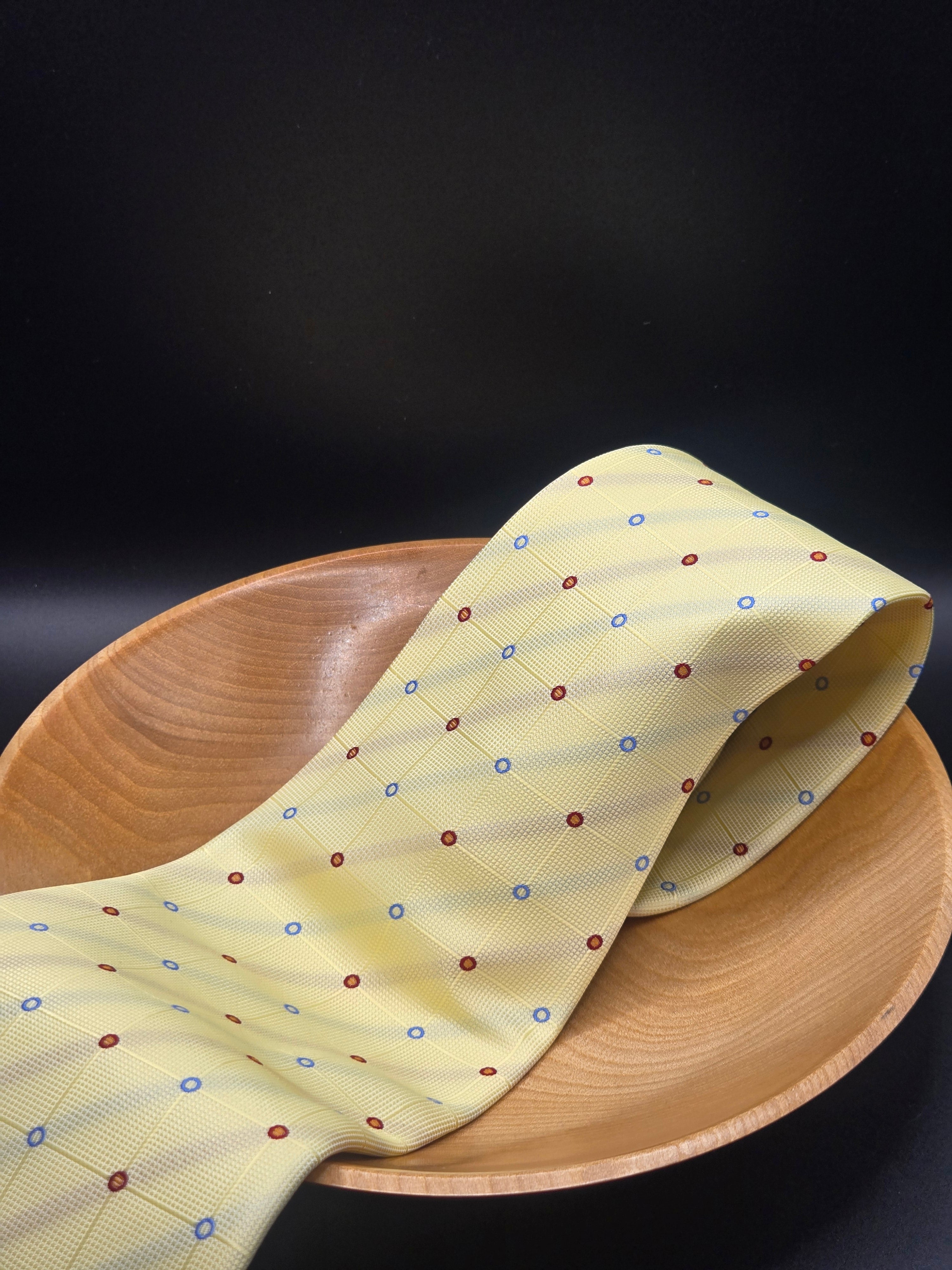 Armani Silk Tie | Soft Yellow with Red & Blue Polka Dots