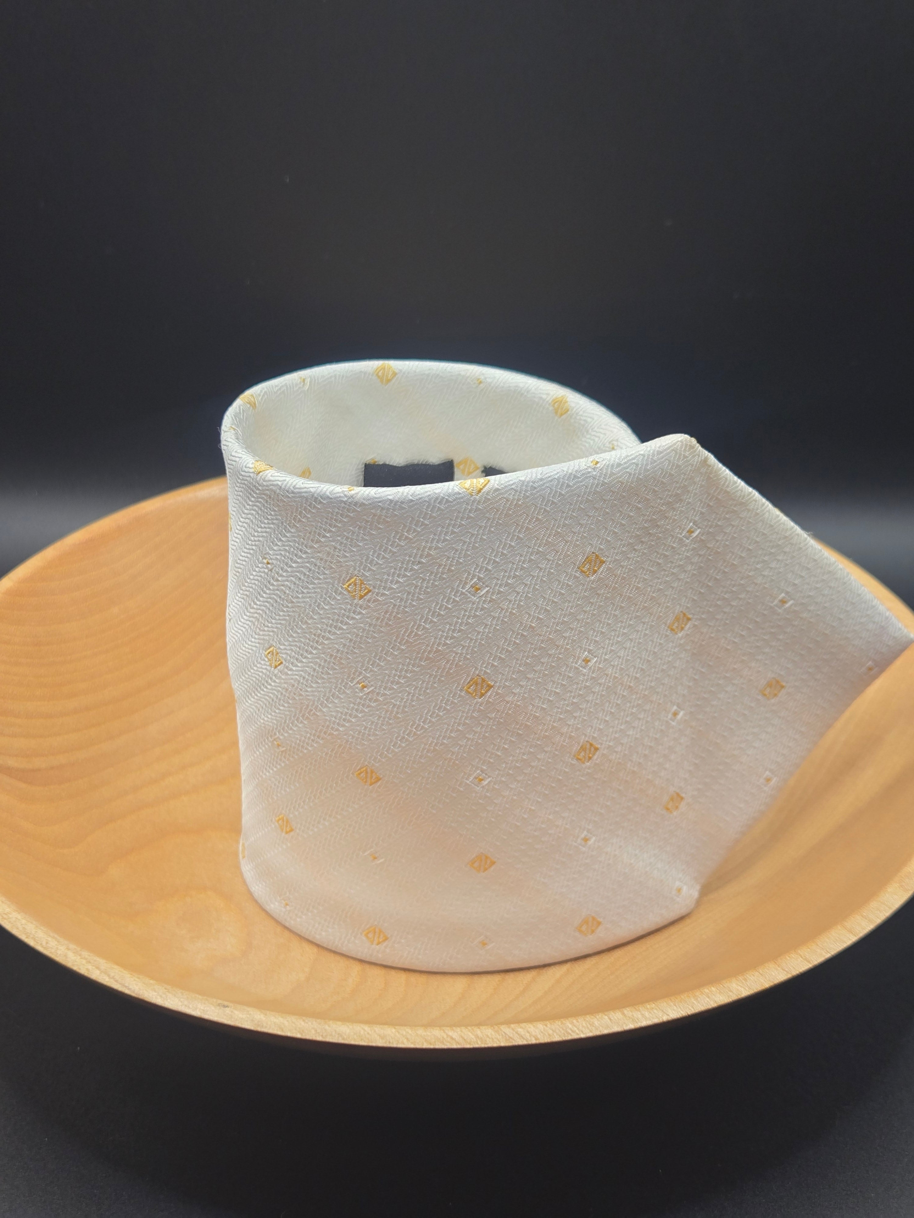 Armani White Silk Tie | Gold Geometric Pattern