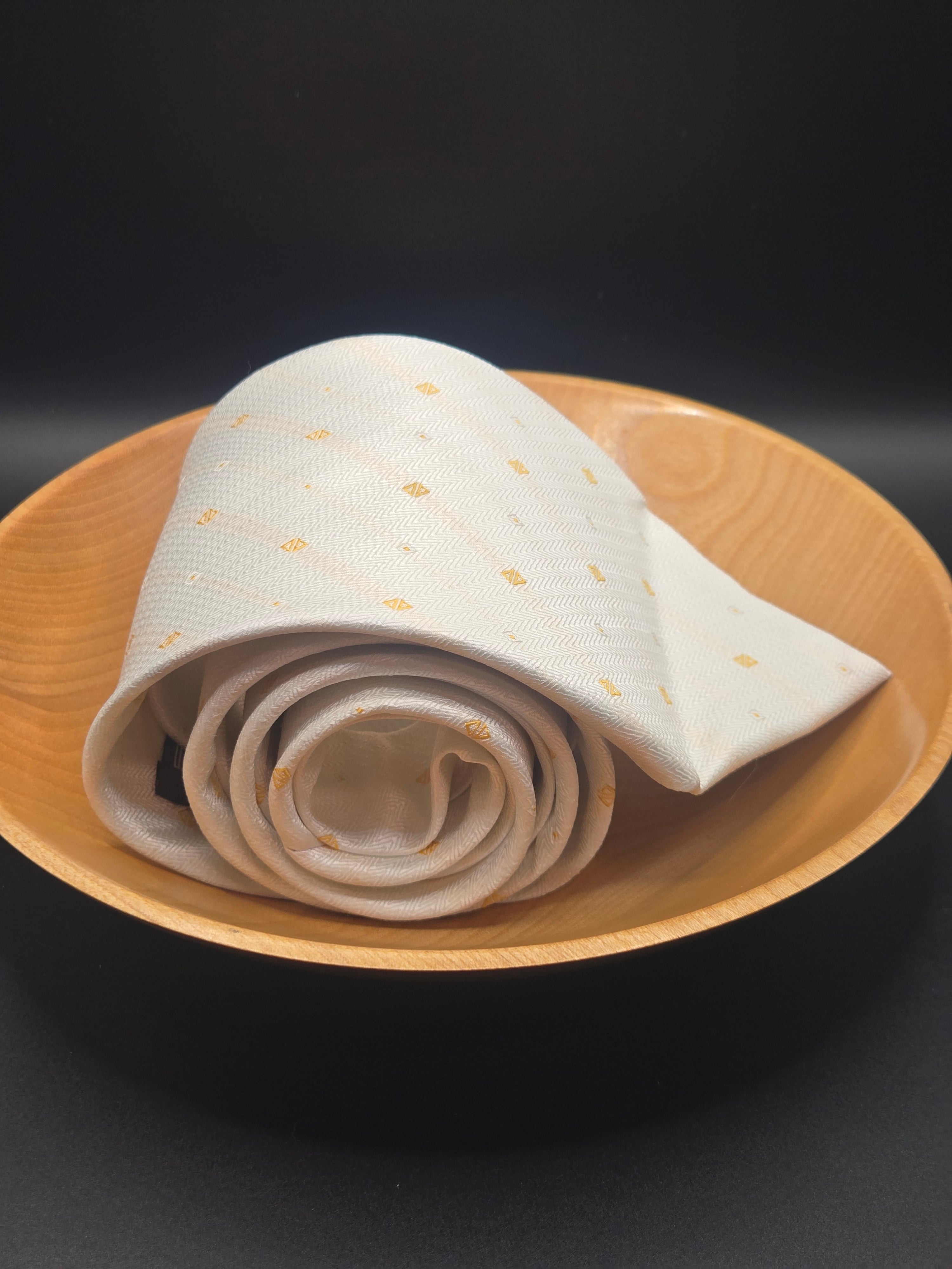 Armani White Silk Tie | Gold Geometric Pattern