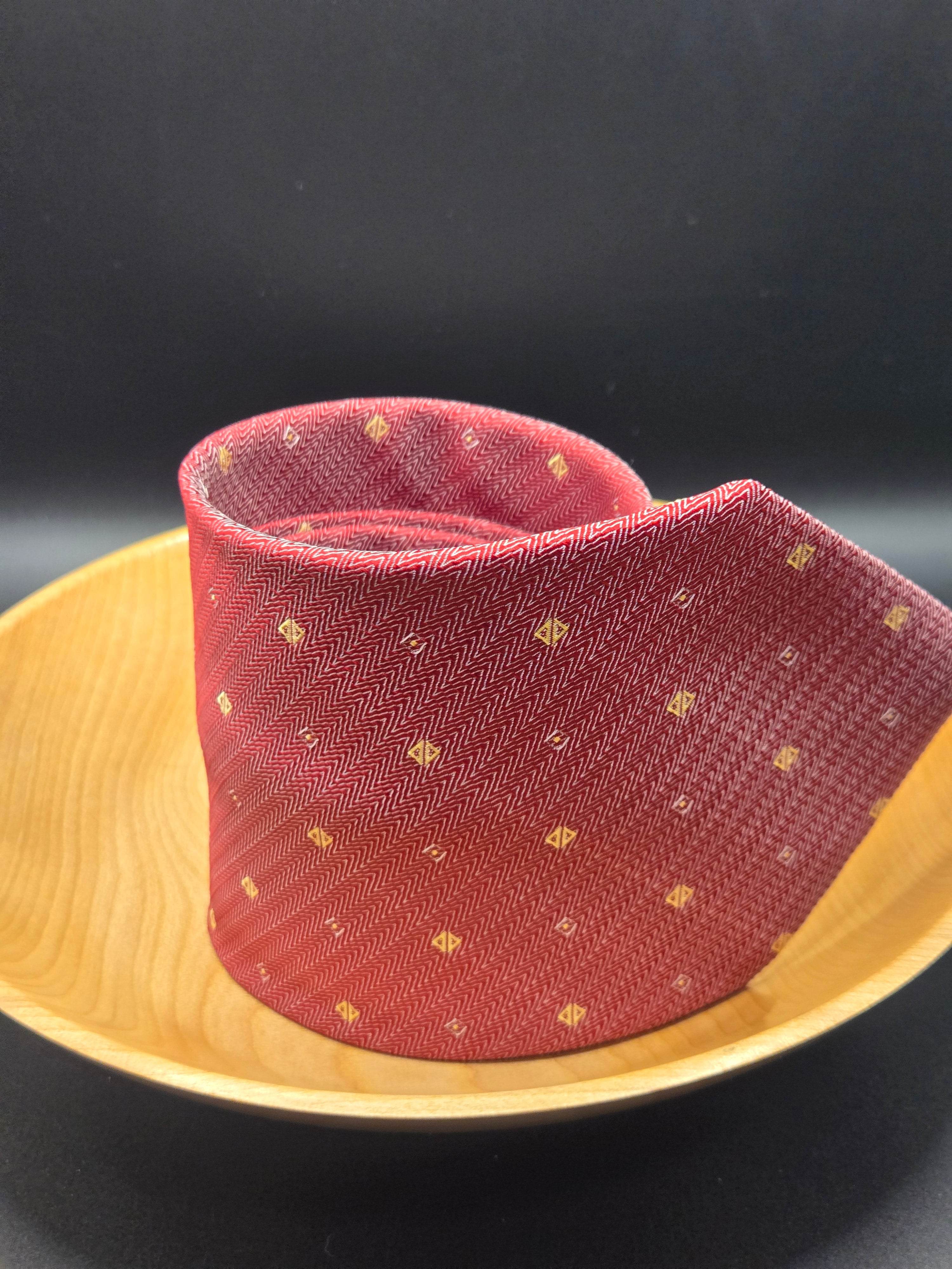 Hugo Boss Red Silk Tie | Gold Geometric Pattern