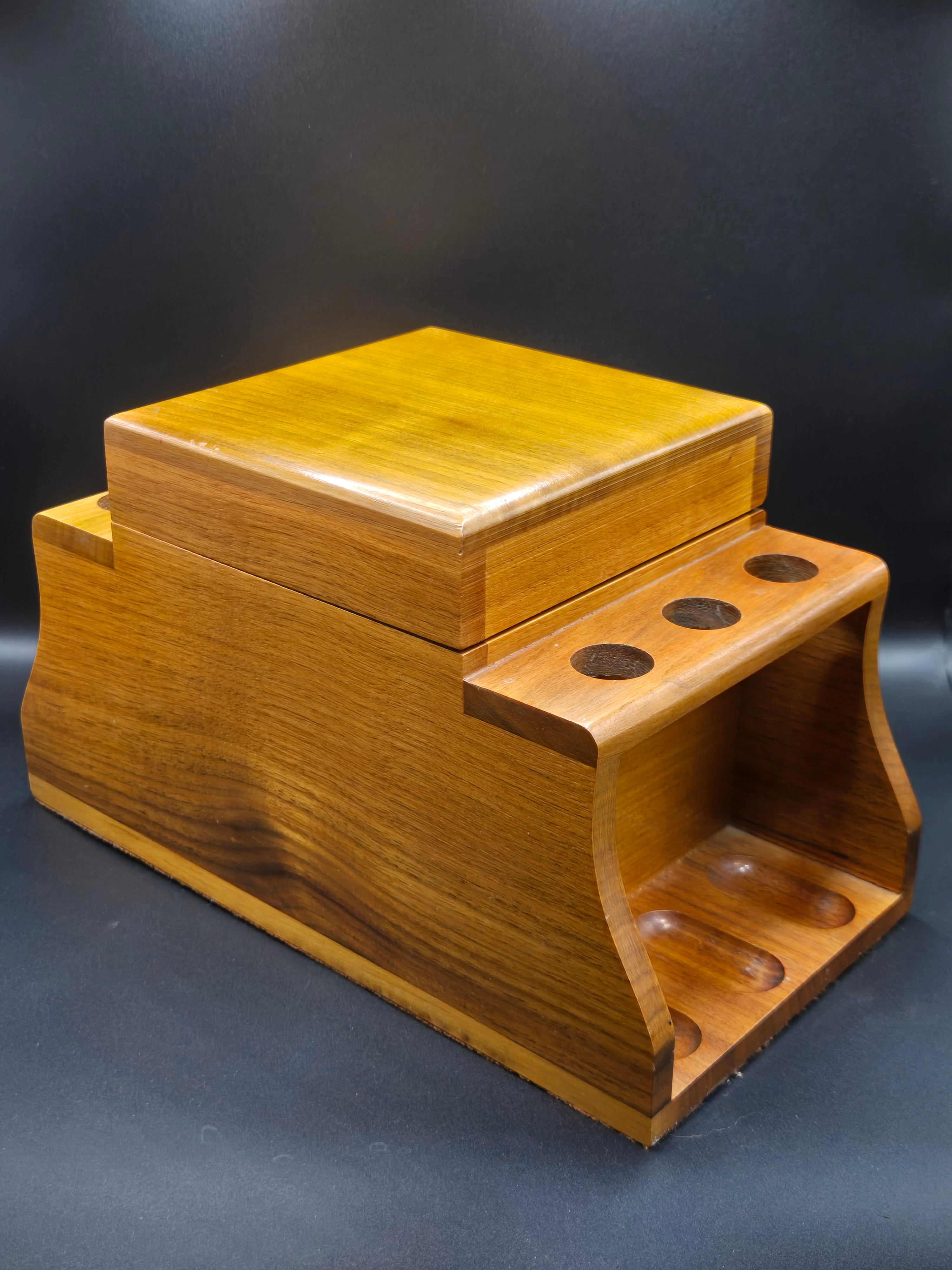 Wooden Pipe Stand with Cedar Lined Tobacco Humidor